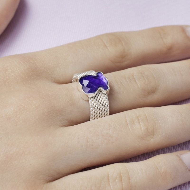 Anillos TOUS faceted Amethyst Bear motif Mesh Color Mujer Plateados | 5936PBORJ