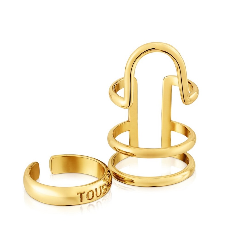 Anillos TOUS set with 18kt plating over double claw logo Claws Mujer Dorados Plateados | 2158PWMIJ