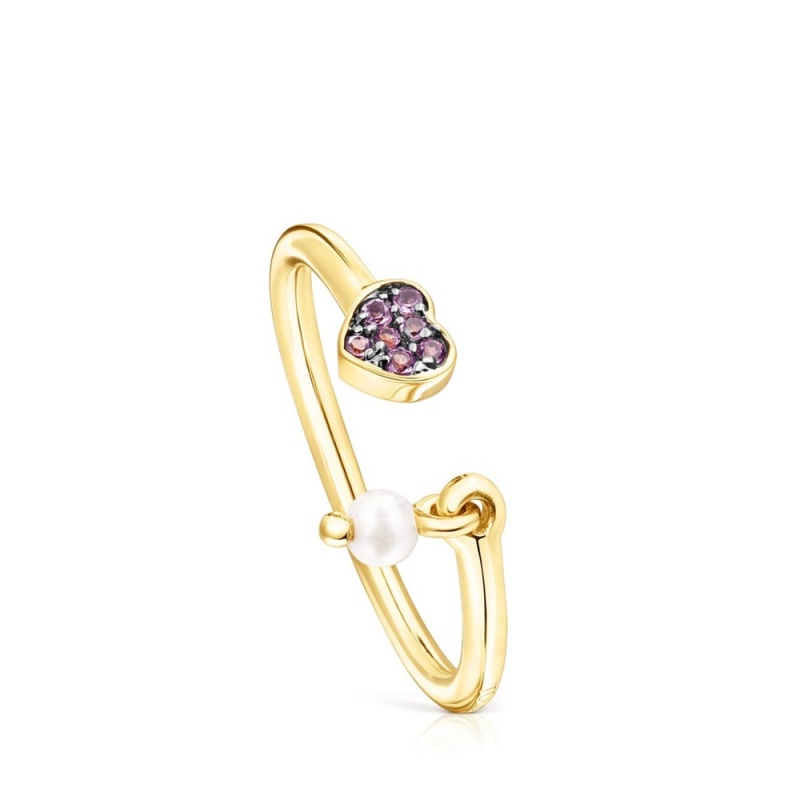 Anillos TOUS vermeil New Motif amethyst heart pearl Mujer Plateados | 1562UYNTI