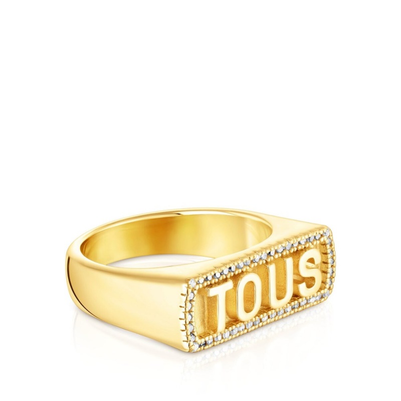 Anillos TOUS vermeil Signet diamonds Logo Mujer Plateados | 5823OJKWL