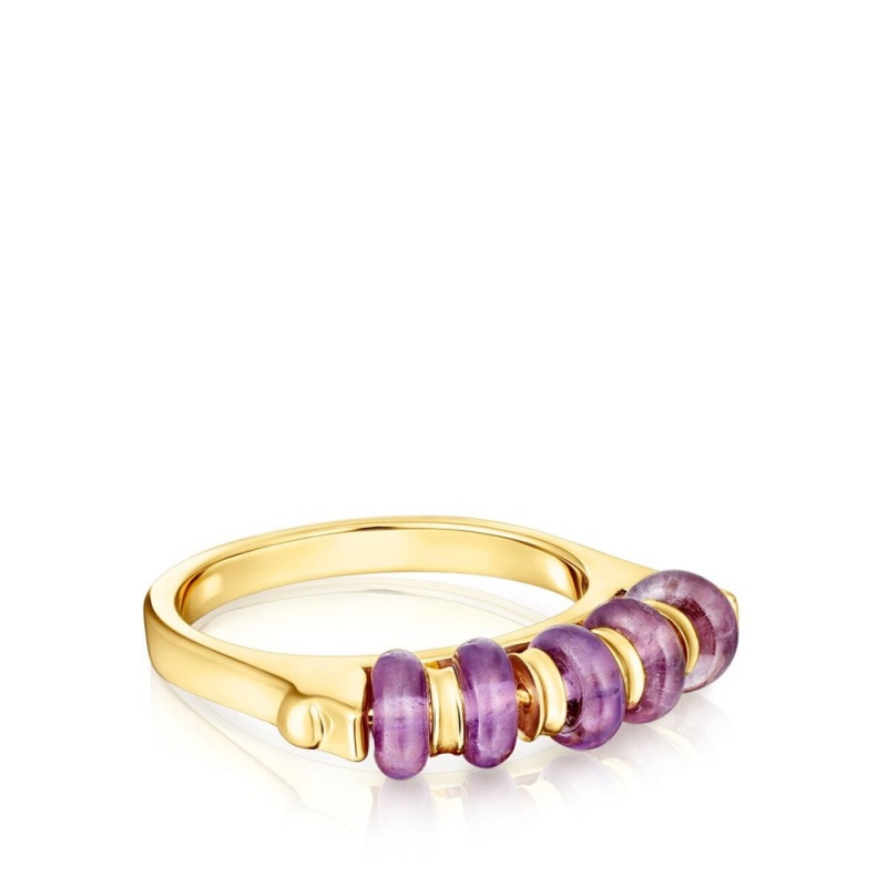 Anillos TOUS vermeil Virtual Garden Bar amethyst Mujer Plateados | 8714IFHCU