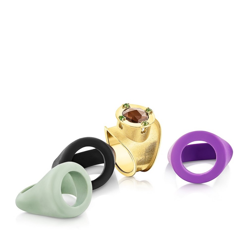 Anillos TOUS vermeil Virtual Garden Signet ring set with smoky quartz Mujer Plateados | 0382JFXYI