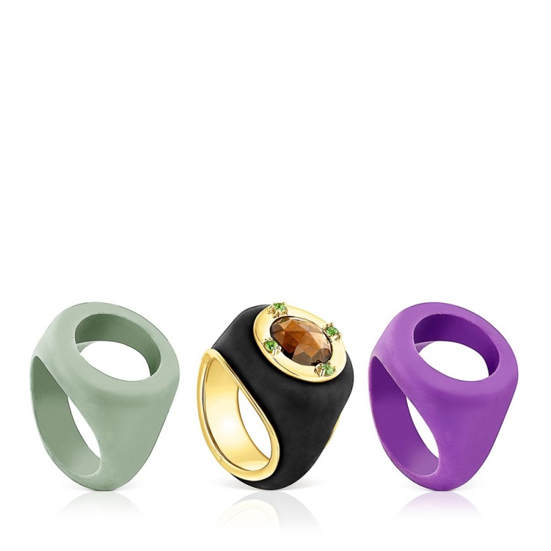 Anillos TOUS vermeil Virtual Garden Signet ring set with smoky quartz Mujer Plateados | 0382JFXYI