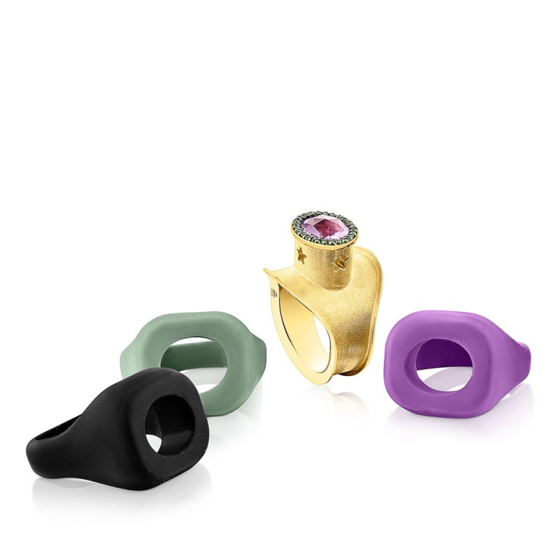 Anillos TOUS vermeil Virtual Garden Signet ring set with amethyst Mujer Plateados | 2064RNFUB