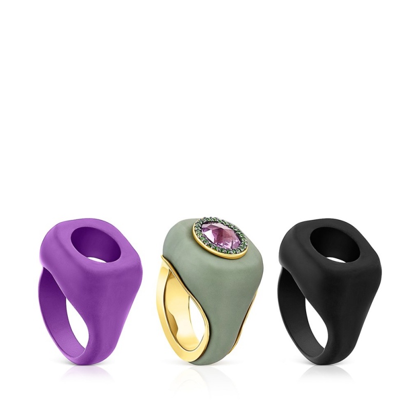 Anillos TOUS vermeil Virtual Garden Signet ring set with amethyst Mujer Plateados | 2064RNFUB