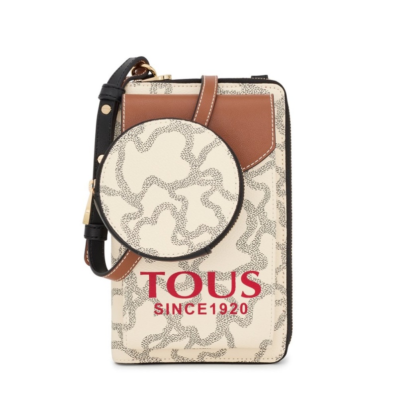 Bolsa de Mano TOUS Kaos Icon hanging phone pouch with wallet Mujer Beige | 5932QIANG