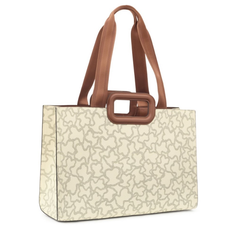 Bolsa de Mano TOUS Large Kaos Icon Amaya Shopping Bag Mujer Beige | 2609SPJHT