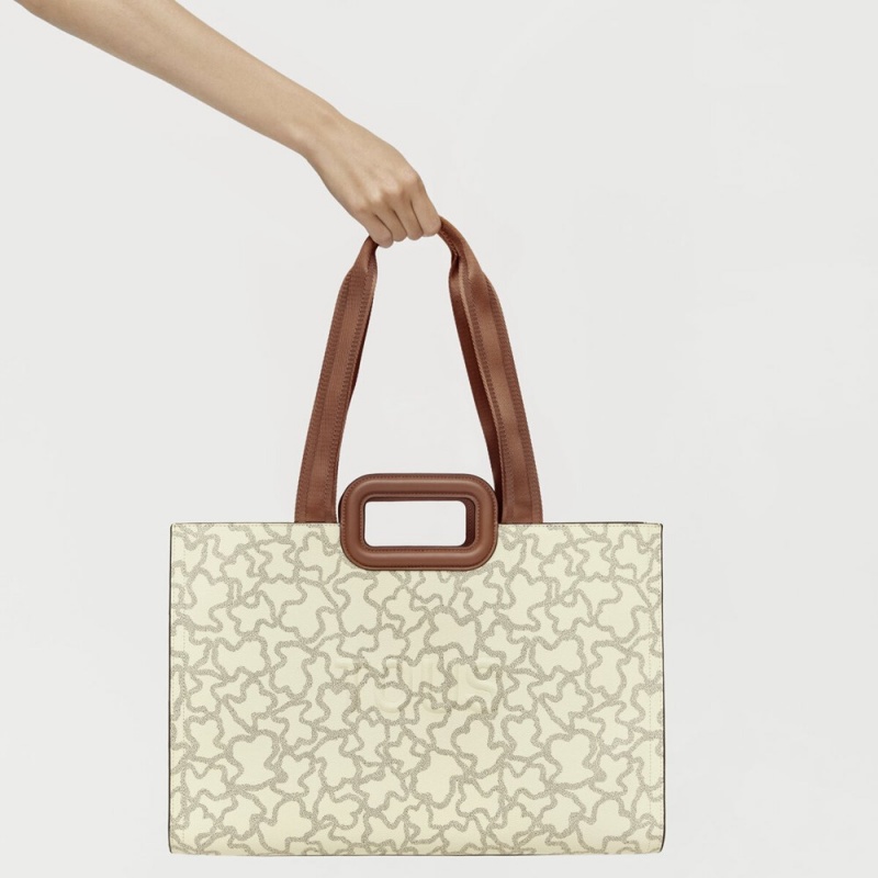 Bolsa de Mano TOUS Large Kaos Icon Amaya Shopping Bag Mujer Beige | 2609SPJHT