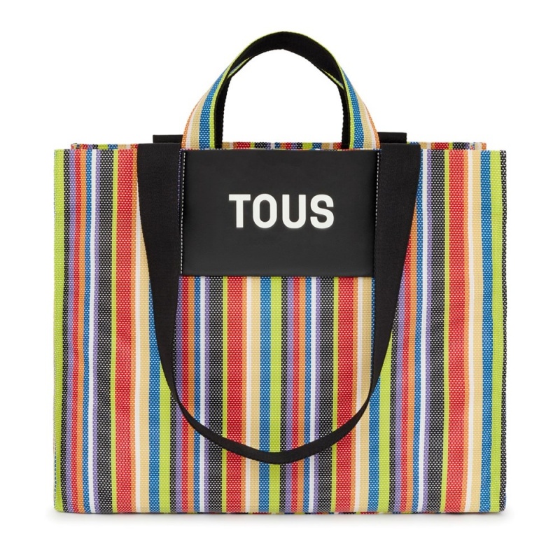 Bolsa de Mano TOUS Large Stripes Shopping bag Mujer Negros | 7346EGUQV