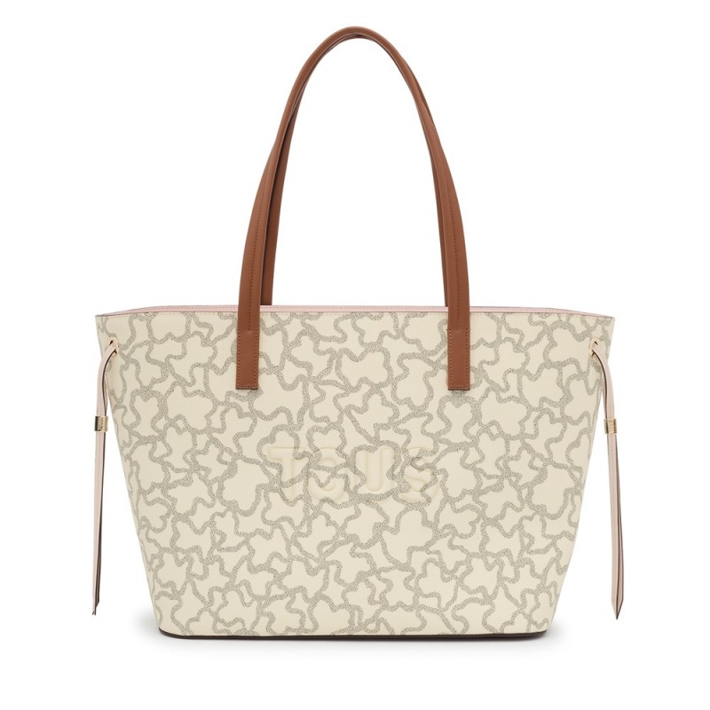 Bolsa de Mano TOUS Large Tote bag Kaos Icon Mujer Beige | 3947SQMLW