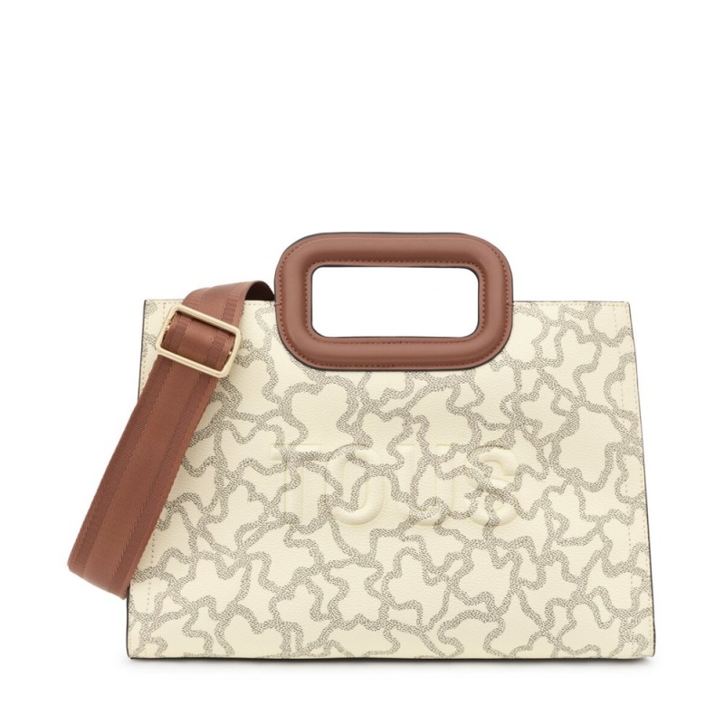 Bolsa de Mano TOUS Medium Kaos Icon Amaya Shopping Bag Mujer Beige | 2943IMVKL