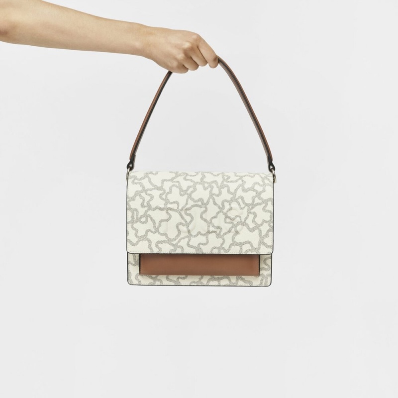 Bolsa de Mano TOUS Medium Kaos Icon Audree Crossbody Bags Mujer Beige | 2980ETKWI