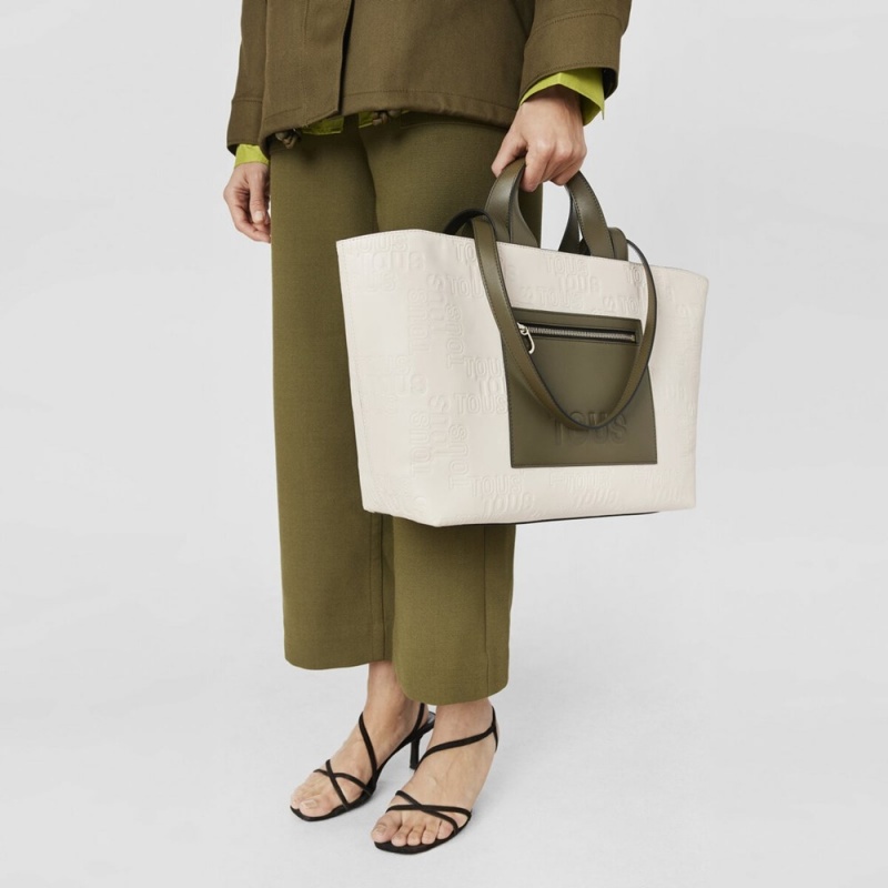 Bolsa de Mano TOUS Medium Tote bag Nanda Mujer Beige Kaki | 4380JRVOP