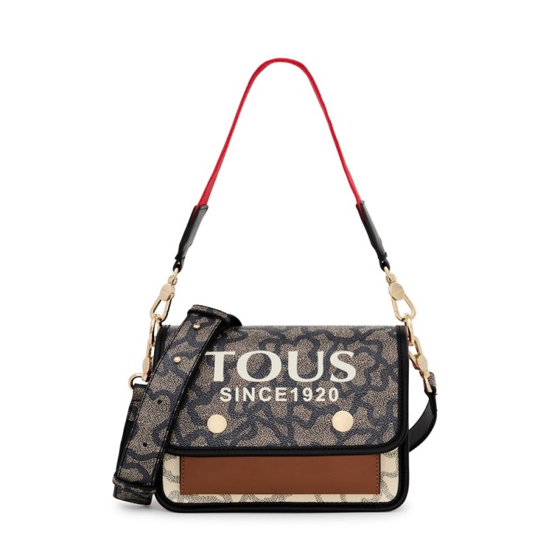 Bolsa de Mano TOUS Small Audree Kaos Icon Crossbody Bags Mujer Negros Beige | 3476FOTVP