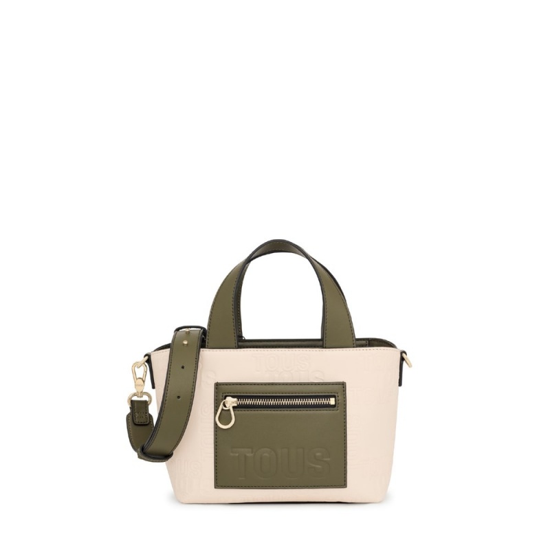 Bolsa de Mano TOUS Small Tote bag Nanda Mujer Beige Kaki | 6032ZTFVR