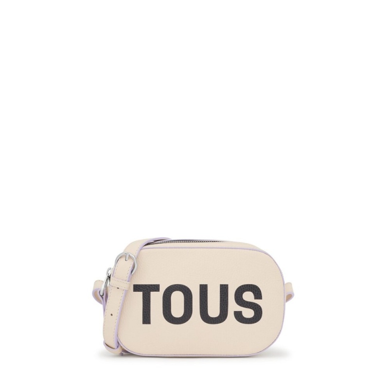 Bolsa de Mano TOUS leather Logo Lynn Crossbody Bags Mujer Beige | 5462BKWAC