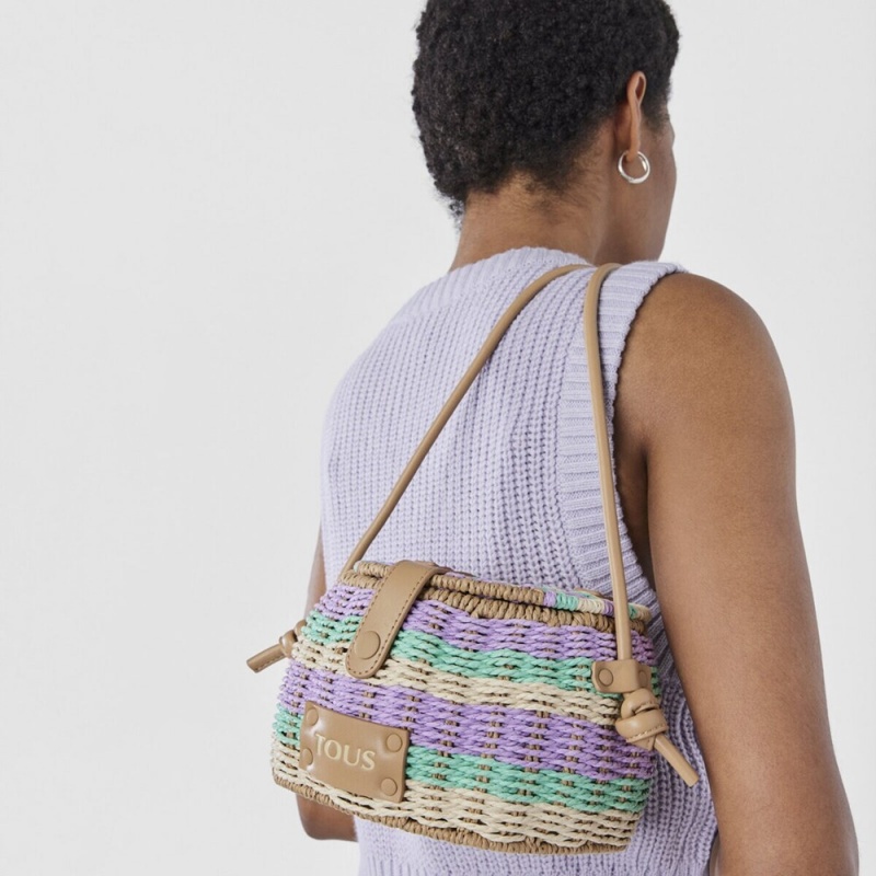 Bolsas Hombro TOUS Mauve raffia Scoubidou Mujer Morados | 2703KRUVT