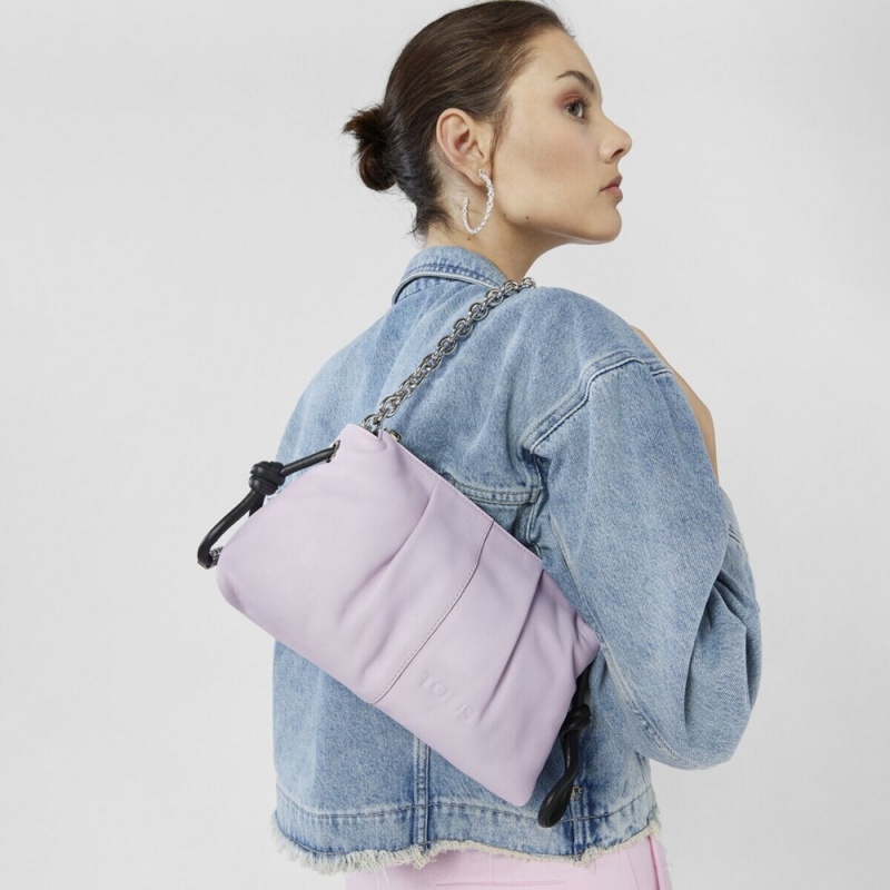 Bolsas Hombro TOUS Medium mauve leather Soft Mujer Morados | 1428ZCNFV