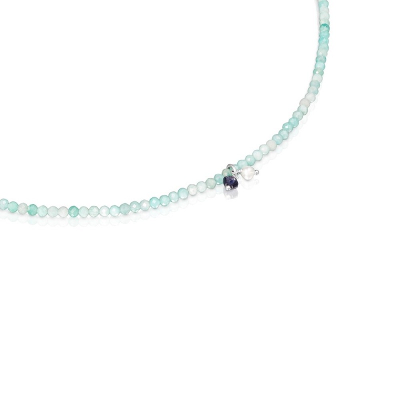 Colgantes TOUS Camille Necklace with amazonite Mujer Plateados | 0649MOIBX