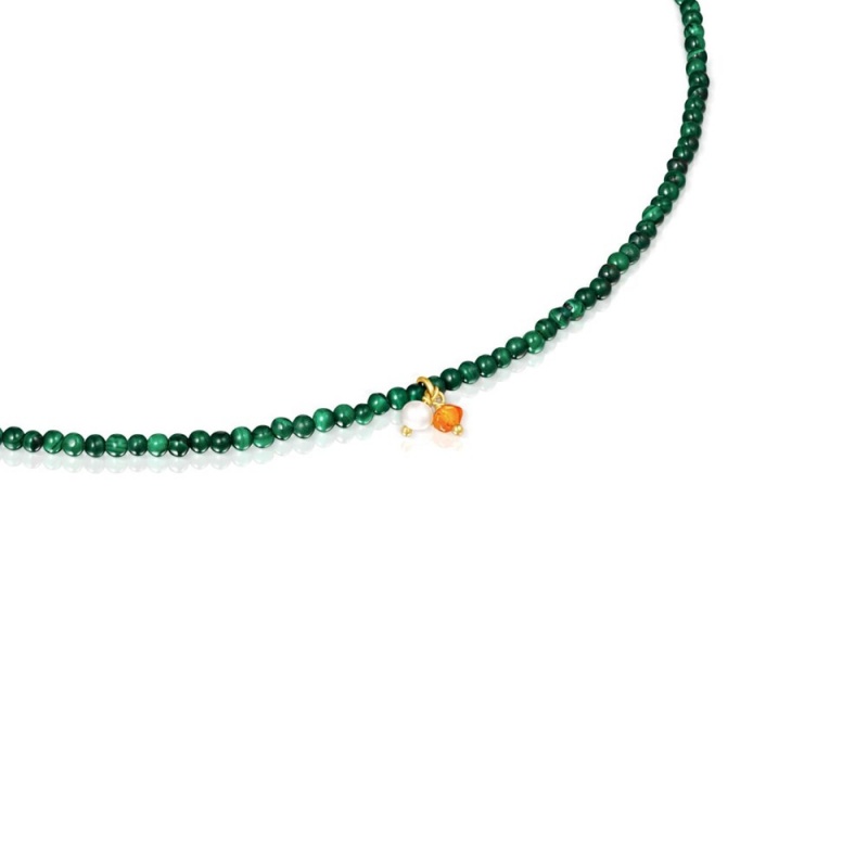 Colgantes TOUS Camille Necklace with malachite Mujer Plateados | 9378VWBME