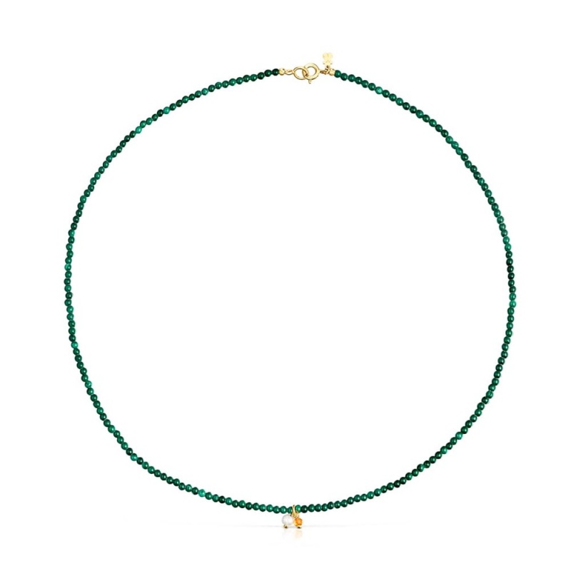 Colgantes TOUS Camille Necklace with malachite Mujer Plateados | 9378VWBME