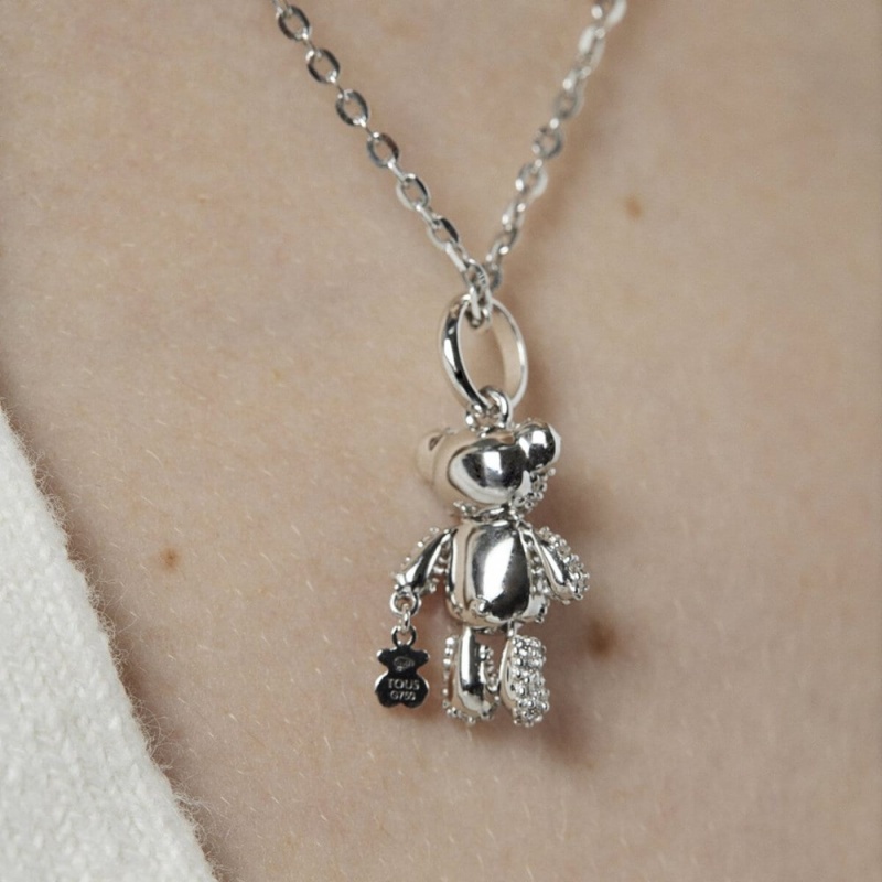 Colgantes TOUS Teddy Bear Gems with Diamonds Mujer Blancos Dorados | 2546EHAYK