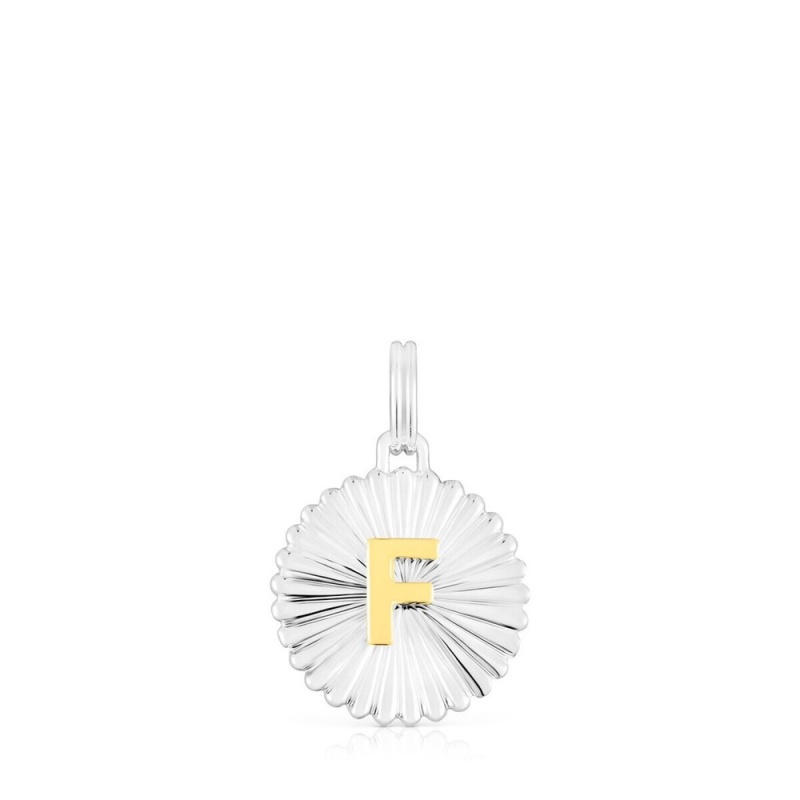 Colgantes TOUS vermeil Alphabet letter F medallion Mujer Plateados | 4768QMZDC