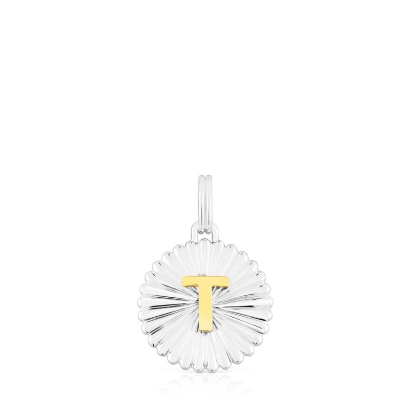 Colgantes TOUS vermeil Alphabet letter T medallion Mujer Plateados | 8639ARBHS