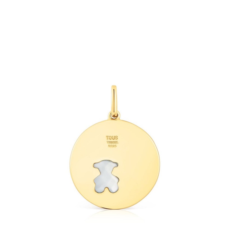 Colgantes TOUS vermeil Medallion with diamonds chalcedony bear Aelita Mujer Plateados | 1956NJYAL