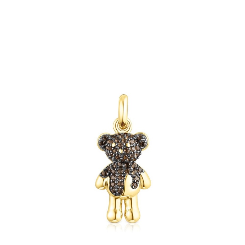 Colgantes TOUS vermeil Teddy Bear Splash with smoky quartz Mujer Plateados | 8972RHDGU