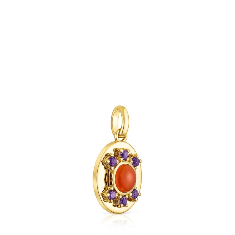 Colgantes TOUS vermeil Virtual Garden Medallion with carnelian amethyst Mujer Plateados | 4218QDKYC