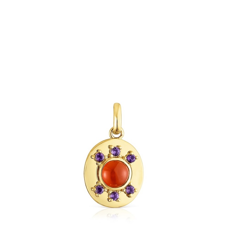 Colgantes TOUS vermeil Virtual Garden Medallion with carnelian amethyst Mujer Plateados | 4218QDKYC