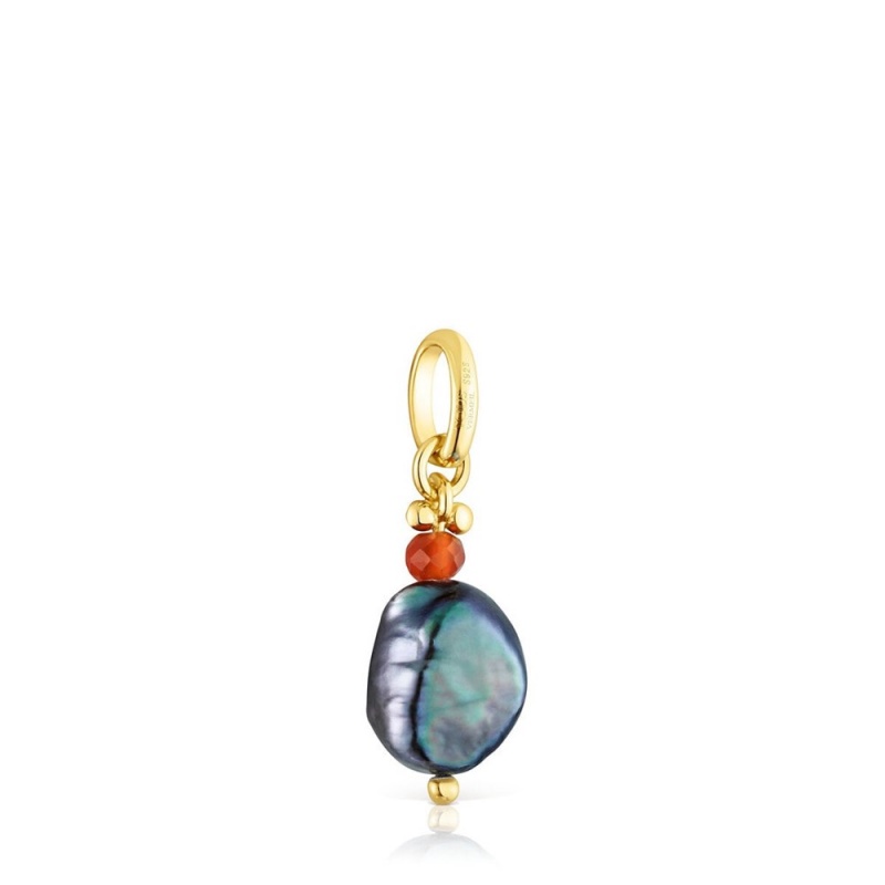 Colgantes TOUS vermeil Virtual Garden with cultured pearl citrine Mujer Plateados | 9126VKSCW