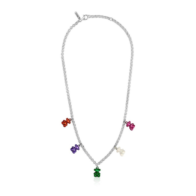 Collares TOUS Bold Bear necklace with 5 colored steel bears Mujer Plateados Grises | 7608IBSMF