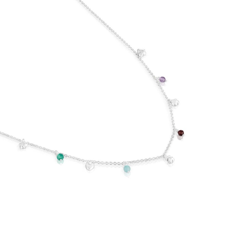 Collares TOUS Bold Motif with gemstones motifs Mujer Plateados | 2543CXUVT