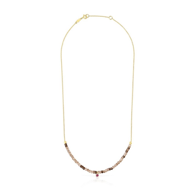 Collares TOUS Cool Joy with smoky quartz rhodolite Mujer Dorados | 1062SQLVD