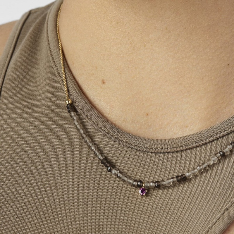 Collares TOUS Cool Joy with smoky quartz rhodolite Mujer Dorados | 1062SQLVD