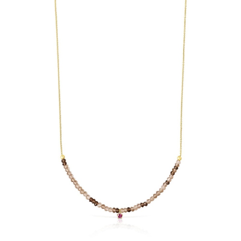 Collares TOUS Cool Joy with smoky quartz rhodolite Mujer Dorados | 1062SQLVD