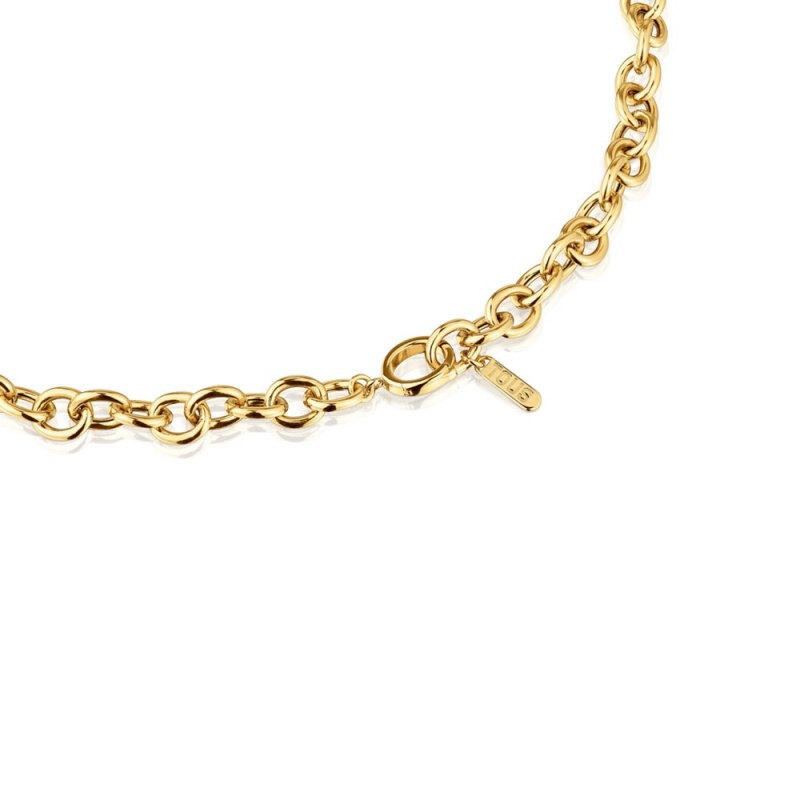 Collares TOUS Curb chain Choker with 18 kt plating over Mujer Dorados Plateados | 8596DHQCJ