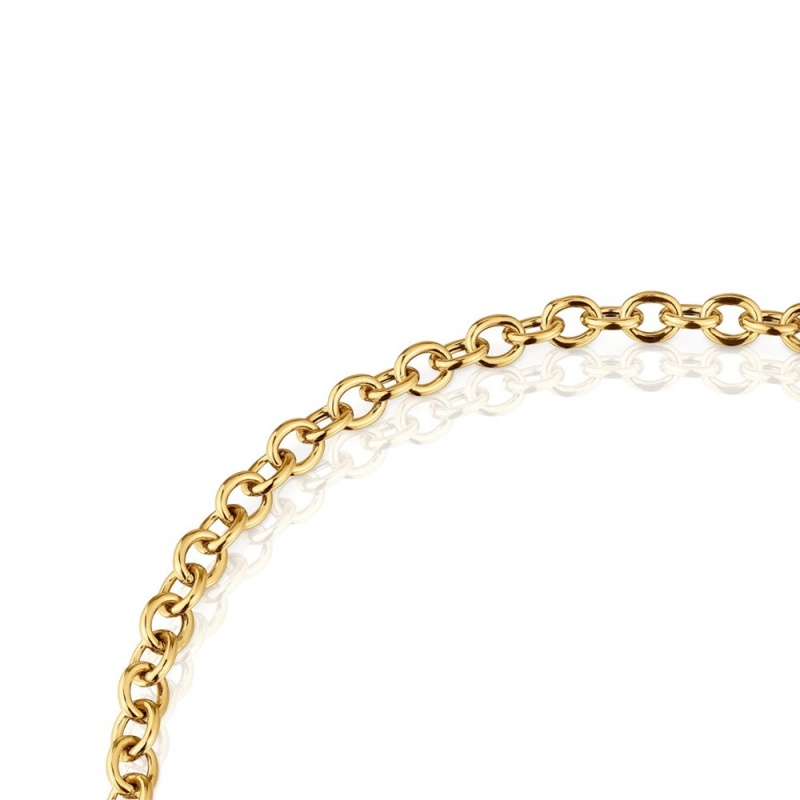 Collares TOUS Curb chain Choker with 18 kt plating over Mujer Dorados Plateados | 8596DHQCJ