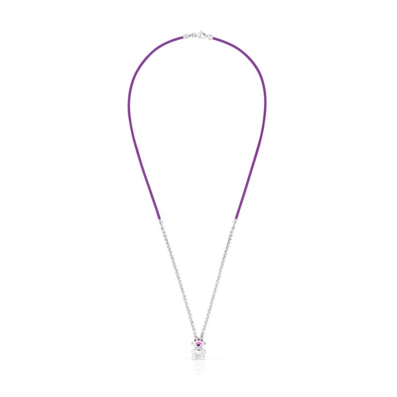 Collares TOUS Instint GRYST lilac elastic with steel mother-of-pearl Mujer Morados Grises | 0376EXWRD