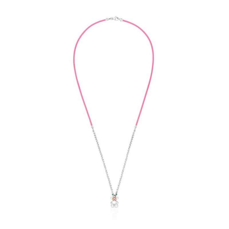 Collares TOUS Instint MOUTT fuchsia elastic with steel mother-of-pearl Mujer Fucsia Grises | 6201RGNSV