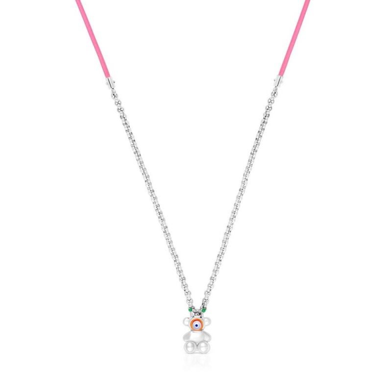 Collares TOUS Instint MOUTT fuchsia elastic with steel mother-of-pearl Mujer Fucsia Grises | 6201RGNSV