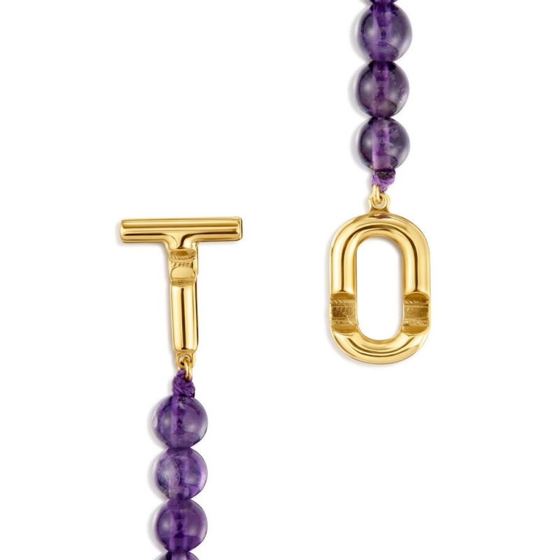 Collares TOUS Manifesto with 18kt plating over with amethyst Mujer Dorados Plateados | 1573EFRBT