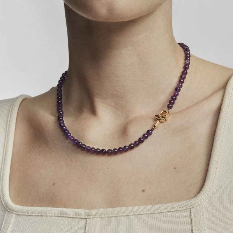 Collares TOUS Manifesto with 18kt plating over with amethyst Mujer Dorados Plateados | 1573EFRBT