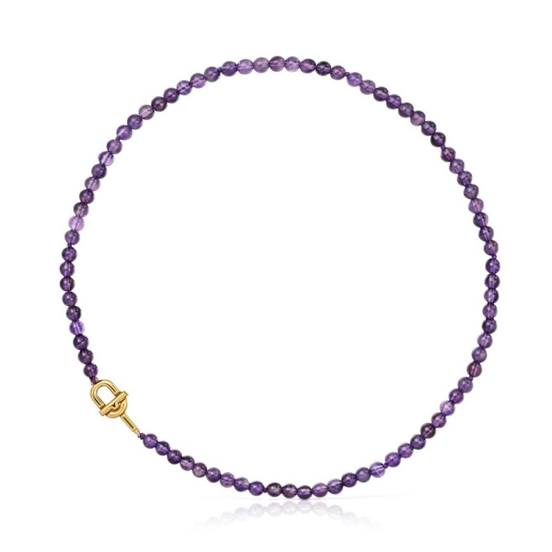 Collares TOUS Manifesto with 18kt plating over with amethyst Mujer Dorados Plateados | 1573EFRBT