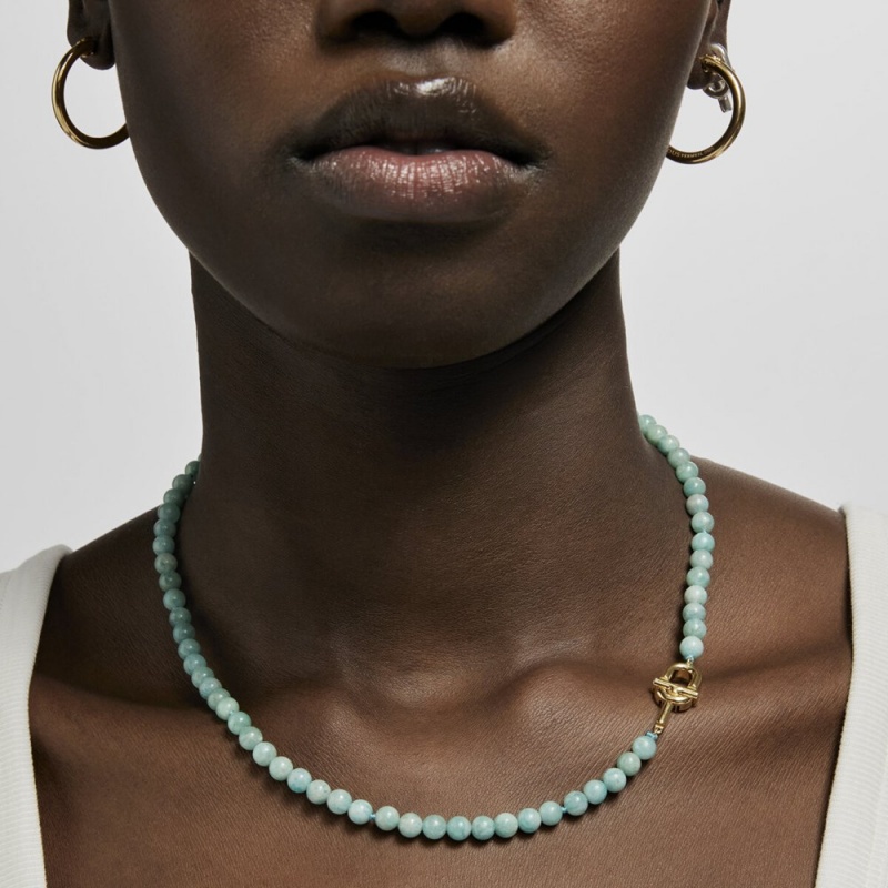 Collares TOUS Manifesto with 18kt plating over with amazonite Mujer Dorados Plateados | 9805VLKMD