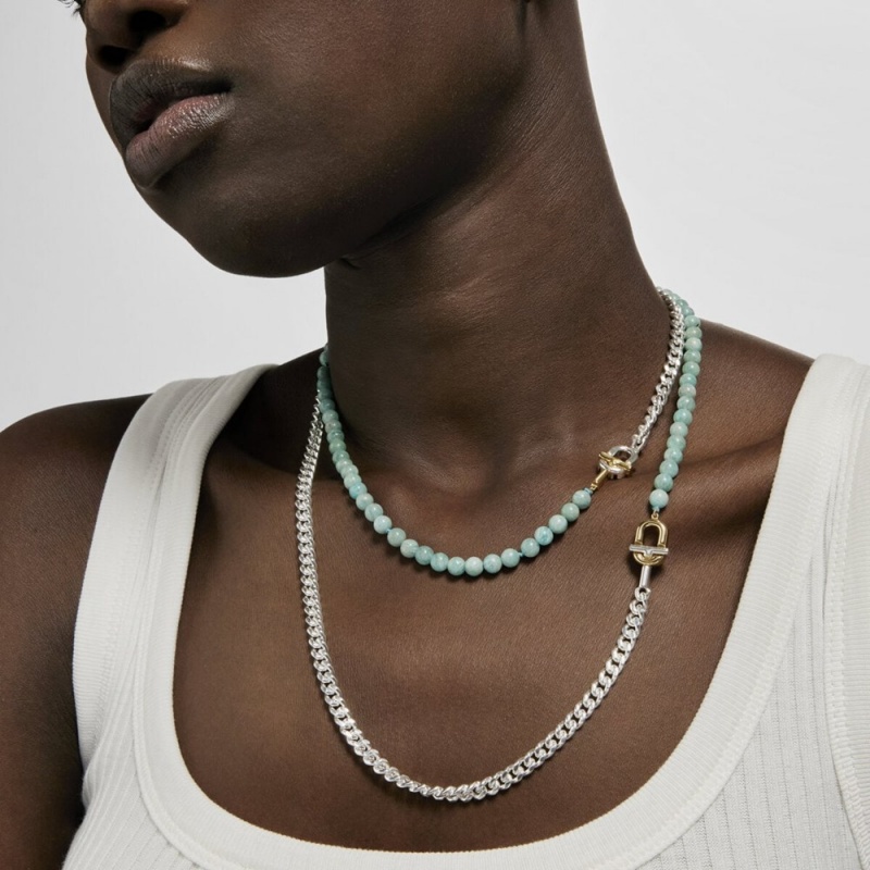 Collares TOUS Manifesto with 18kt plating over with amazonite Mujer Dorados Plateados | 9805VLKMD