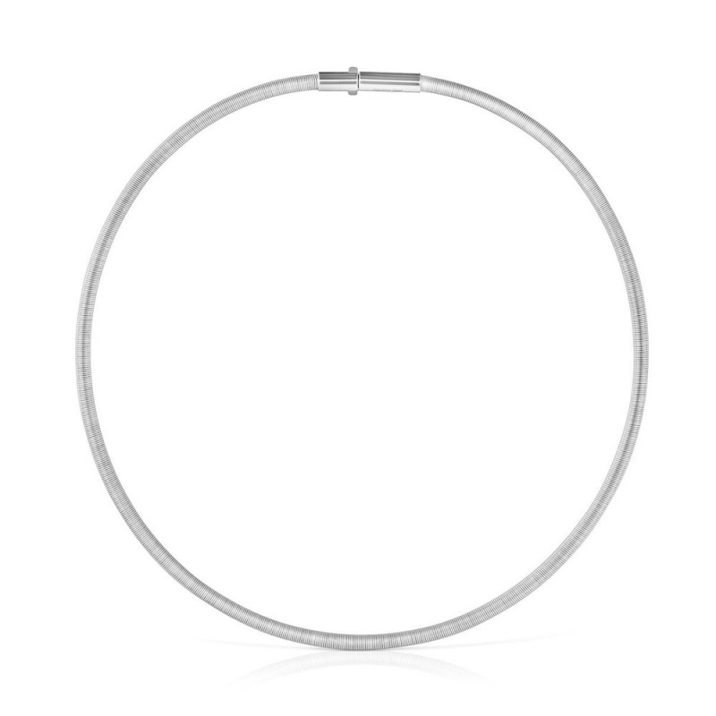 Collares TOUS Mesh Tube steel necklace 4 mm Mujer Grises | 9523FGUBD