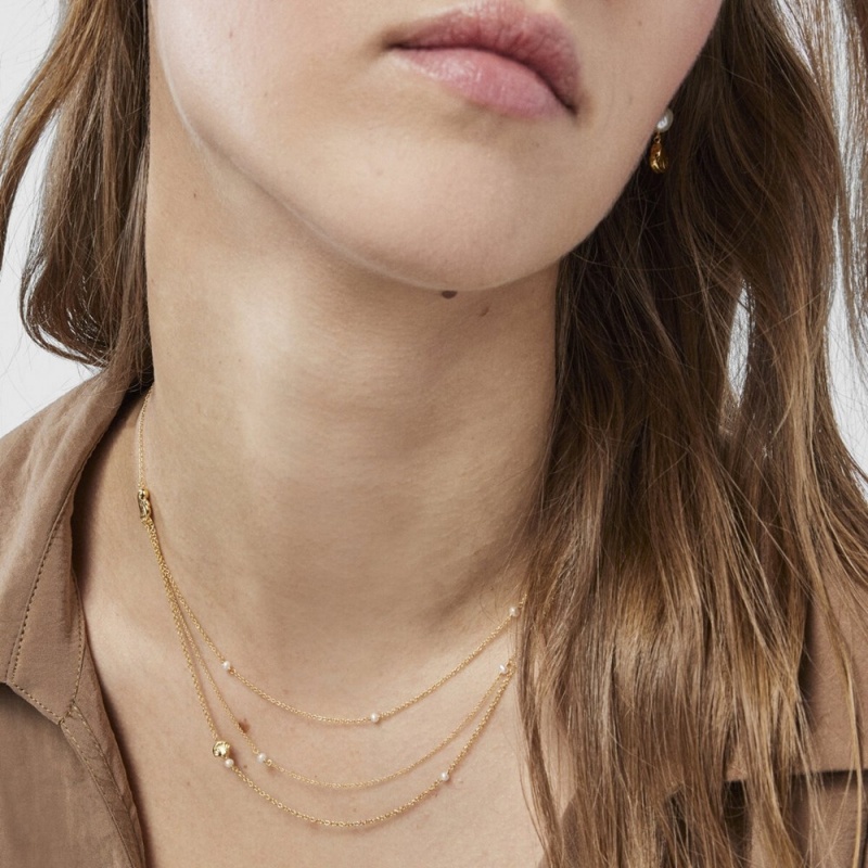 Collares TOUS Oceaan shells-chains with pearls Mujer Dorados | 6143UKHOT